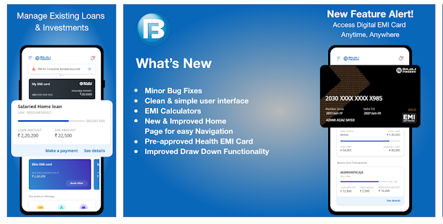 Bajaj App Provides EMI Card, Credit Card, Personal Loan, Home Loan, Health Insurance,EMI Calculator.